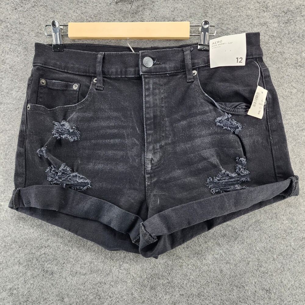 Aeropostale Mom Shorts Womens 12 Distressed Black Denim